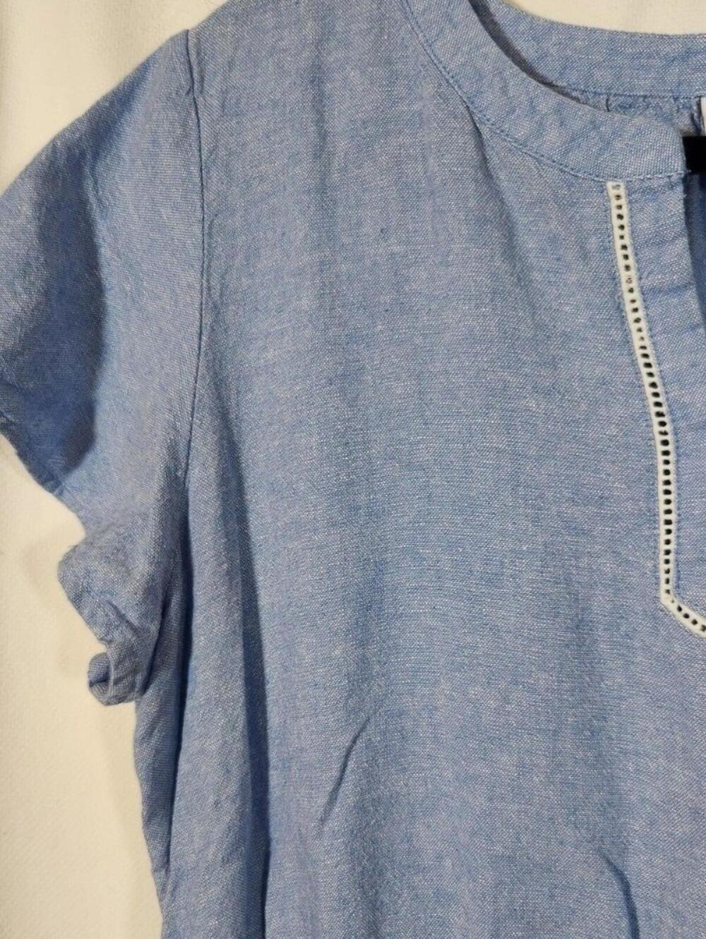 Liz Claiborne Large Light Blue Linen Blend Elastic Waist Embroidered Shift Dress - Picture 5 of 7